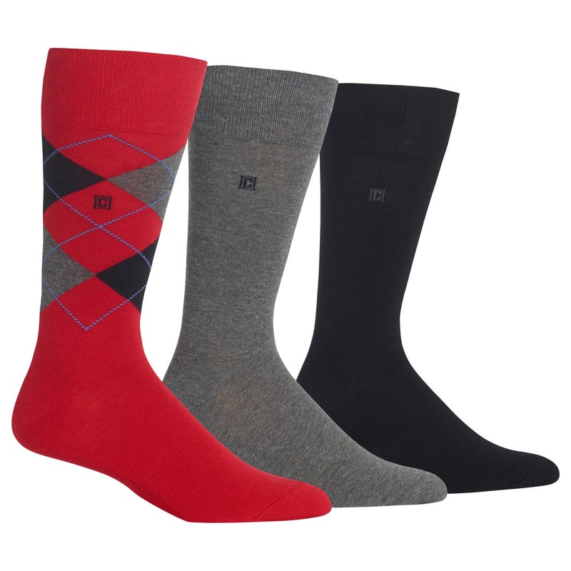 Chaps Men's Assorted Dress Crew Socks with Argyle Fashion (3 Pack), red, Shoe Size 6-12/Sock Size 10-13 - Image 1